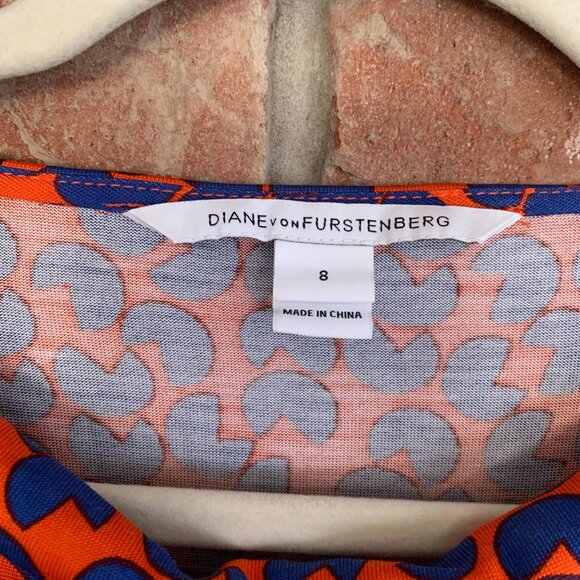 Diane Von Furstenberg Amberlin Orange Blue Print Belted Women's Size 8 Dress - Picture 3 of 15